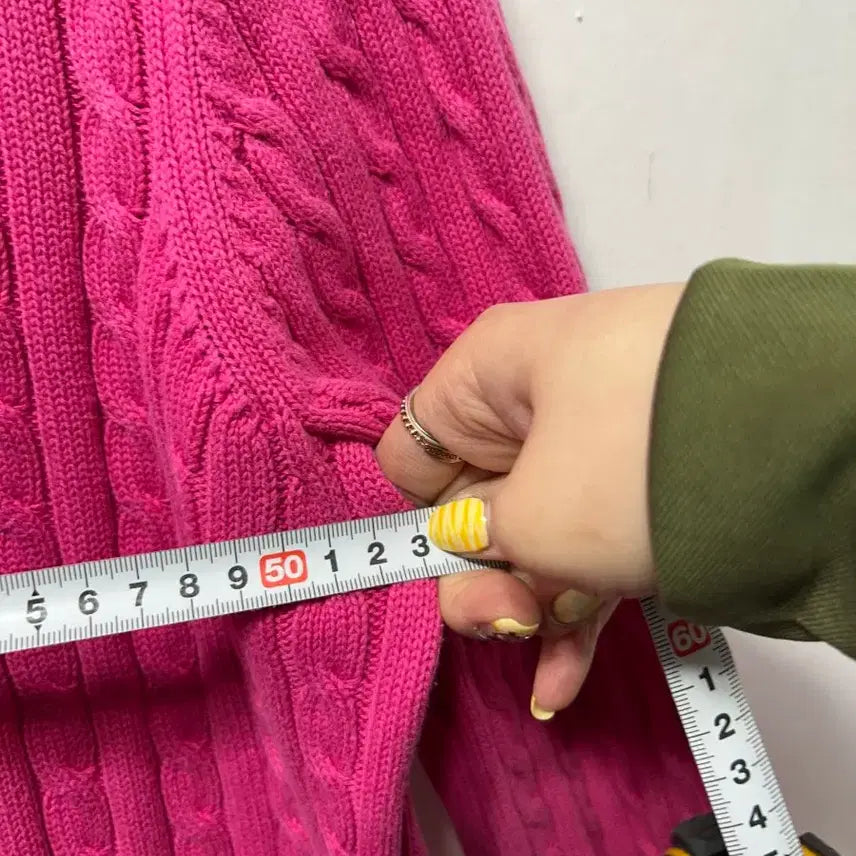 [BUNJANG] Ralph Lauren Cable Knit Pink Zip-up Sweater L / 랄프로렌 꽈배기 핑크 니트 집업 L