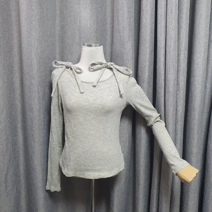 [BUNJANG] Gray Ribbon Long Sleeve / 그레이 리본 롱슬리브