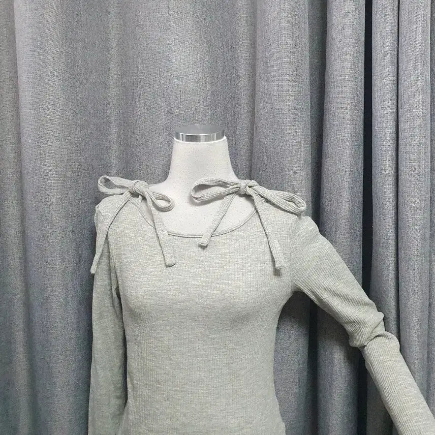 [BUNJANG] Gray Ribbon Long Sleeve / 그레이 리본 롱슬리브