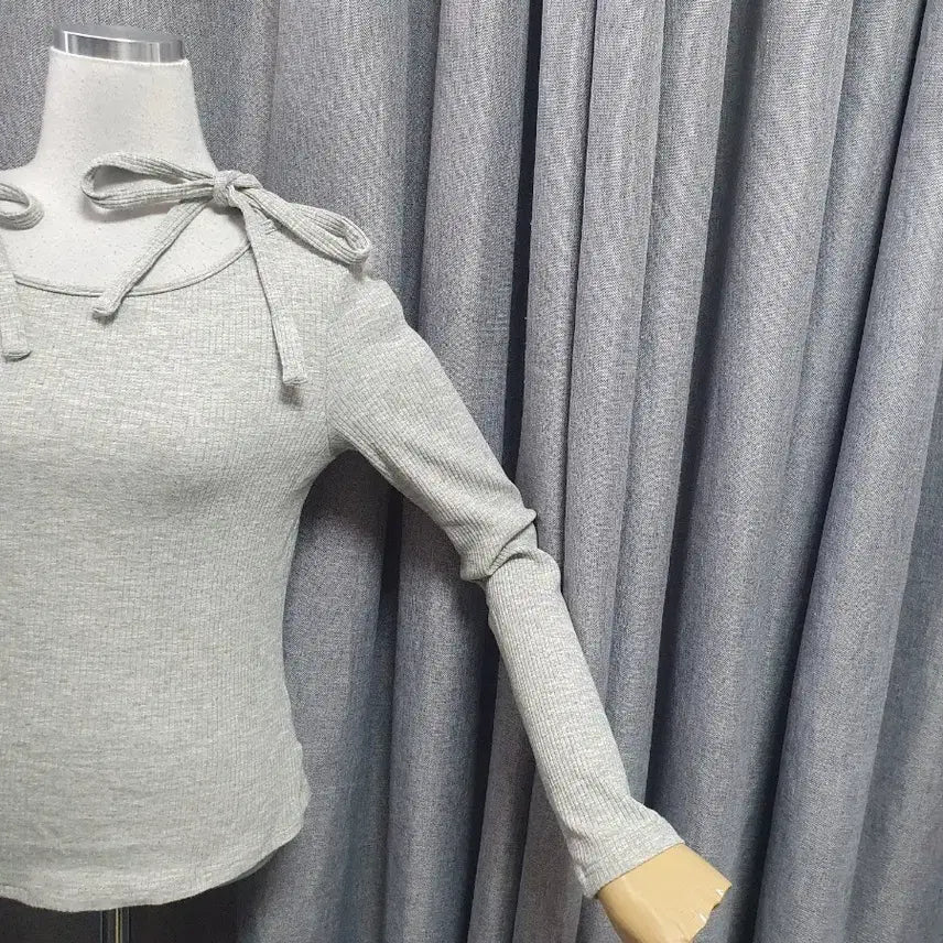 [BUNJANG] Gray Ribbon Long Sleeve / 그레이 리본 롱슬리브