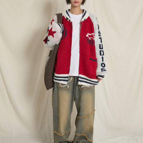 [BUNJANG] Wai Kei Dolphin Star Logo Zip-Up Heavy Cardigan / Wai Kei 돌핀 스타 로고 집업 헤비 가디건 (새상품) (남녀공용)
