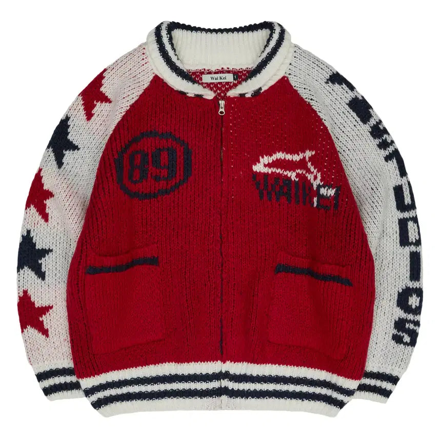 [BUNJANG] Wai Kei Dolphin Star Logo Zip-Up Heavy Cardigan / Wai Kei 돌핀 스타 로고 집업 헤비 가디건 (새상품) (남녀공용)