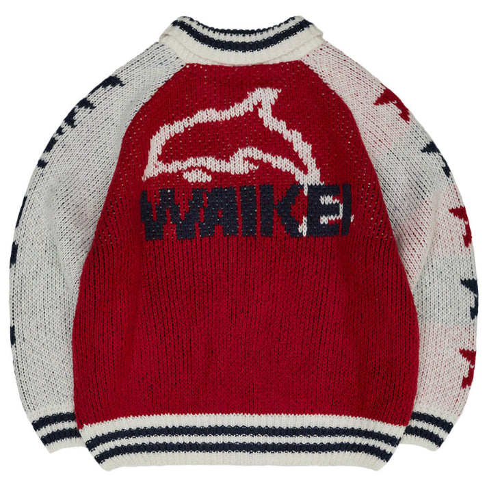 [BUNJANG] Wai Kei Dolphin Star Logo Zip-Up Heavy Cardigan / Wai Kei 돌핀 스타 로고 집업 헤비 가디건 (새상품) (남녀공용)