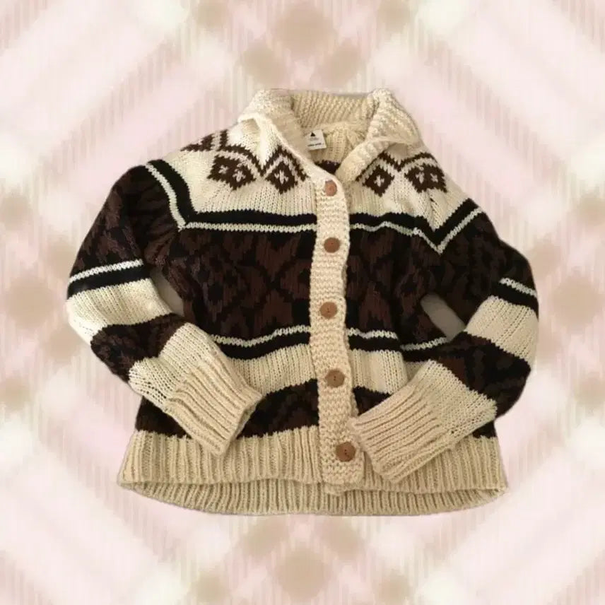[BUNJANG] Nordic Knit Cowichan Cardigan / 브라운 노르딕 니트 코위찬 가디건 라떼 갸루 러블리 로걀 모리 빈티지