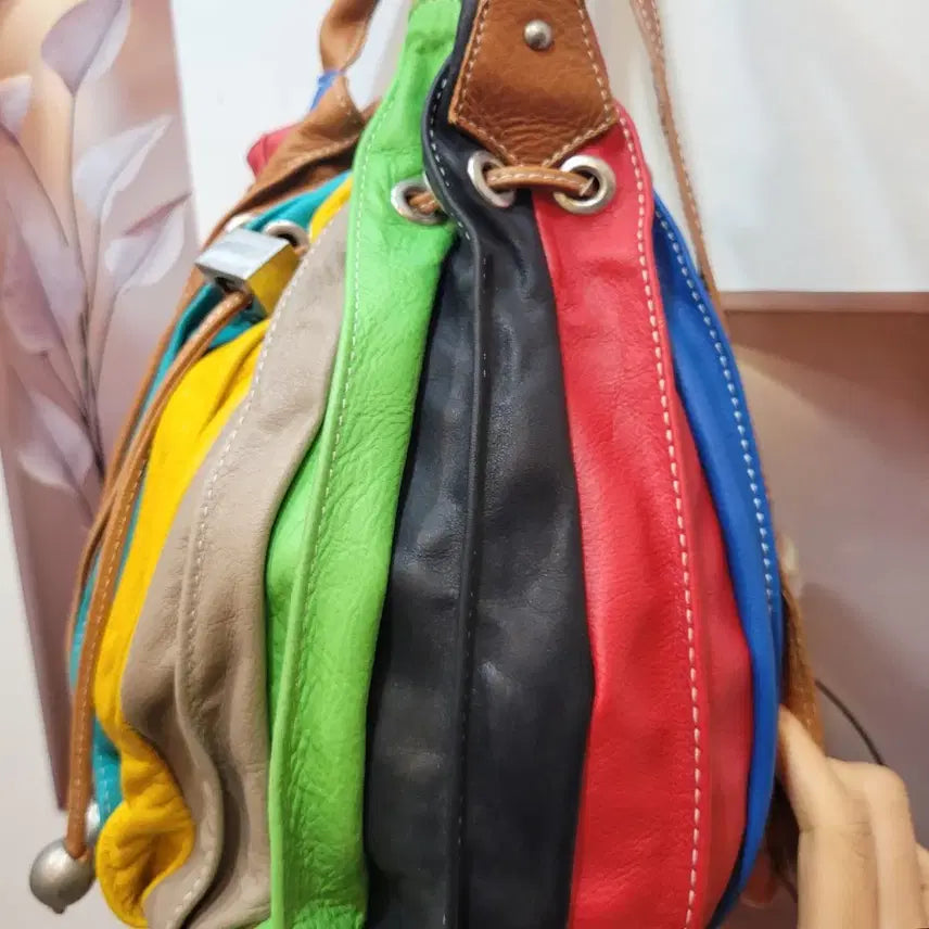 [BUNJANG] Italian Leather Bucket Bag / 이탈리아 멀티컬러 가죽 버킷백