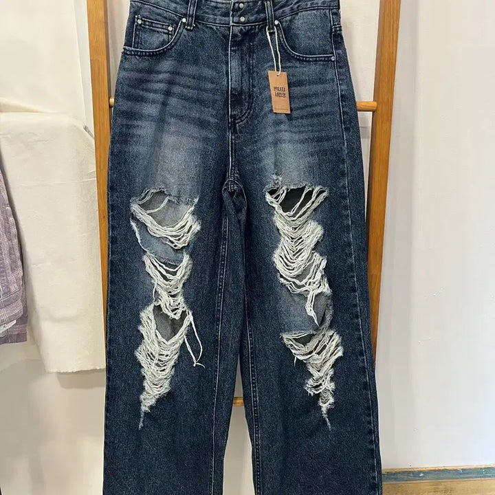 [BUNJANG] KIRSH Wide Denim Pants (Dark Blue) / [KIRSH] 키르시 데미지 와이드 데님 팬츠 (진청)