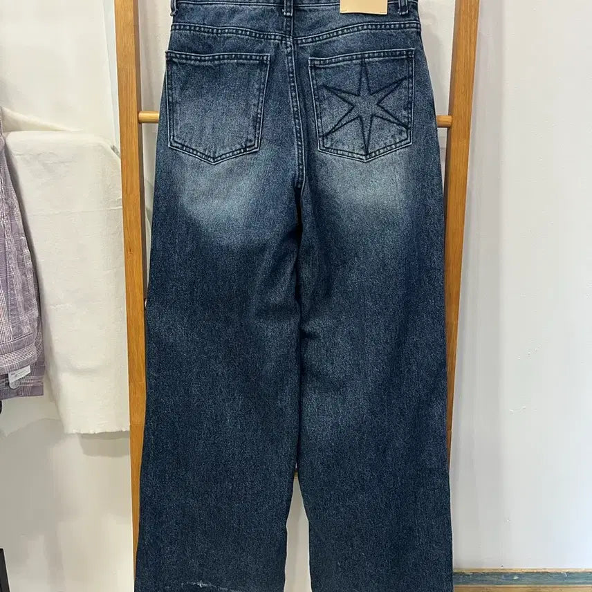 [BUNJANG] KIRSH Wide Denim Pants (Dark Blue) / [KIRSH] 키르시 데미지 와이드 데님 팬츠 (진청)