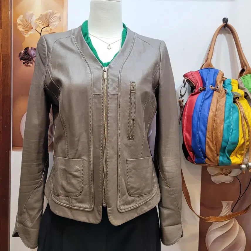 [BUNJANG] It MICHAA Collarless Zip Leather Jacket / 잇미샤 노카라 집업 가죽 자켓