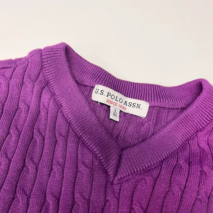 [BUNJANG] U.S. Polo Assn. Cable Knit Sweater Purple S (90) / U.S. 폴로 케이블 니트 S (90) 보라색