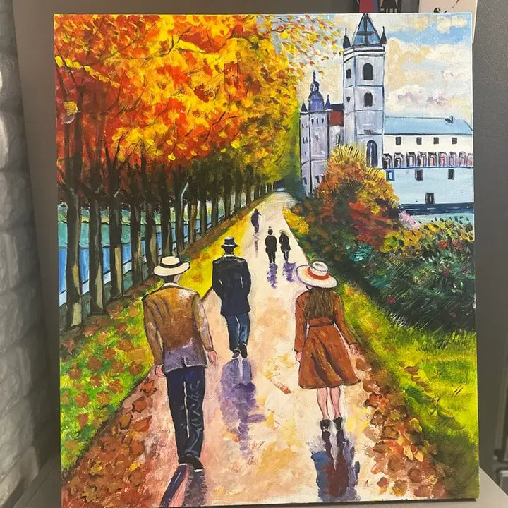 [BUNJANG] Acrylic Painting "People Passing by Garosu-gil" Canvas / 가로수길을. 지나가는사람들(아크릴화캔버스)