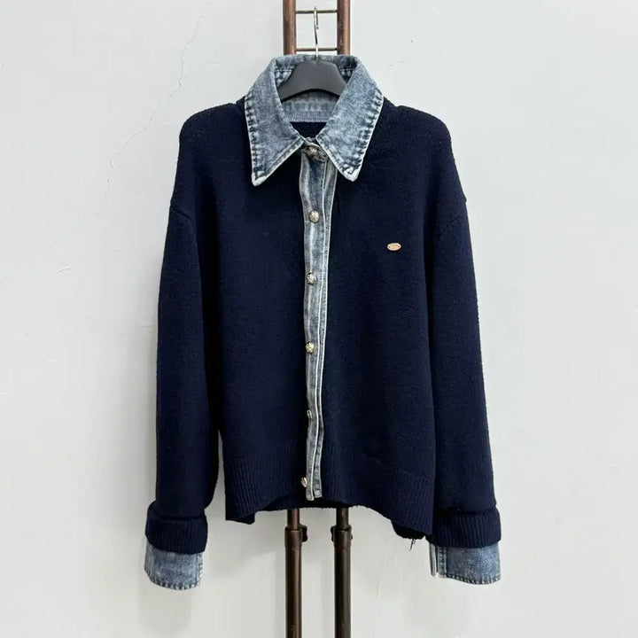 [SOLD OUT] 데님 셔츠 레이어드 네이비 가디건