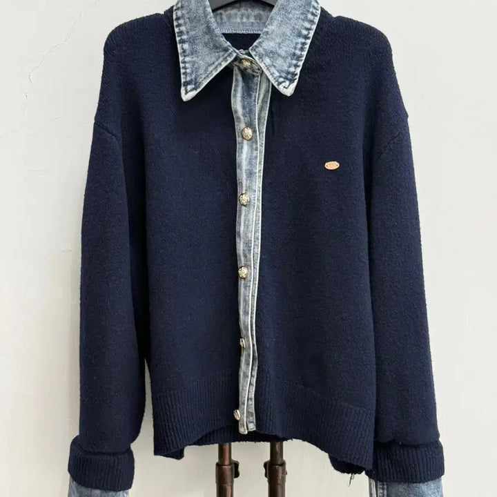 [SOLD OUT] 데님 셔츠 레이어드 네이비 가디건