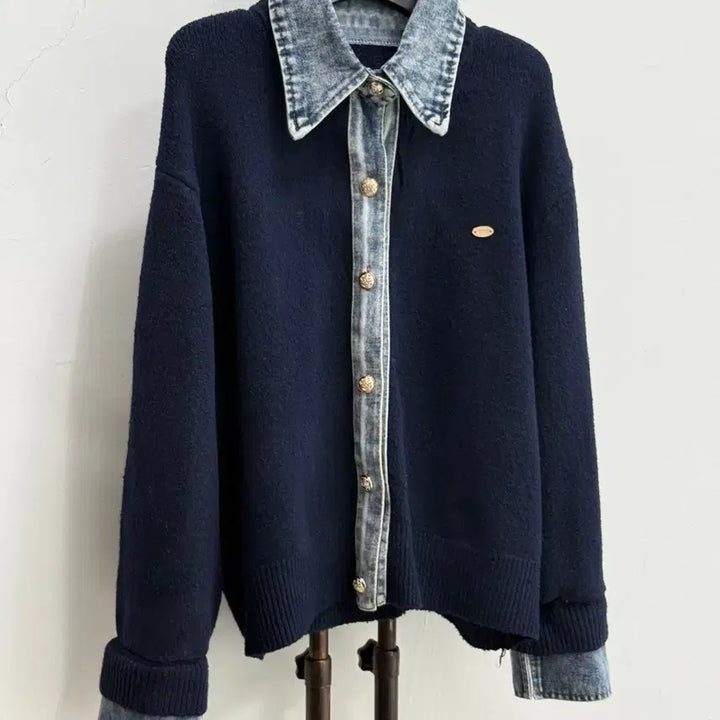 [SOLD OUT] 데님 셔츠 레이어드 네이비 가디건