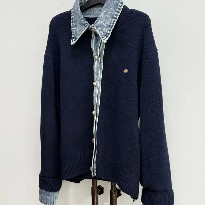 [SOLD OUT] 데님 셔츠 레이어드 네이비 가디건