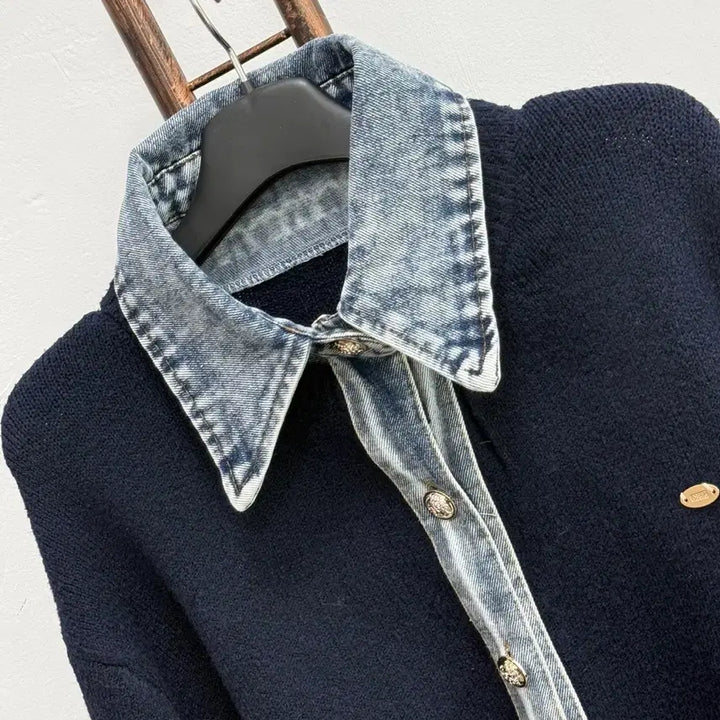 [SOLD OUT] 데님 셔츠 레이어드 네이비 가디건