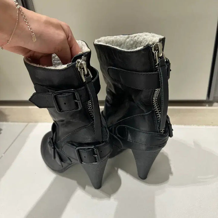 [BUNJANG] Suecomma Bonnie Black Leather Ankle Boots / 정품 [상태좋음] 슈콤마보니 블랙 가죽 앵클 부츠
