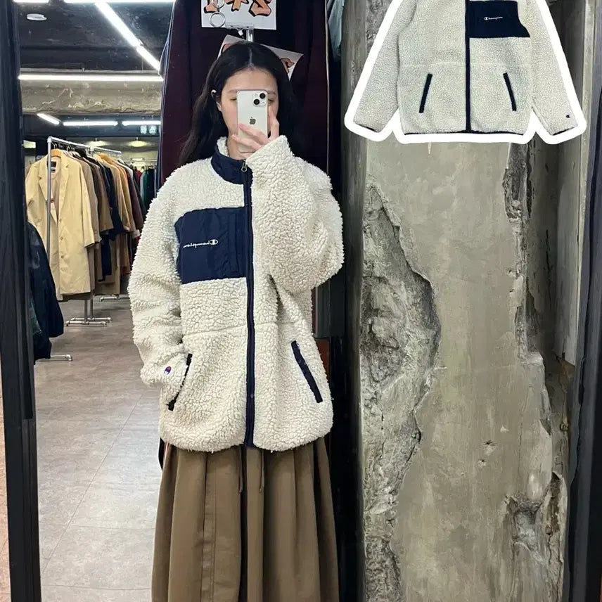[BUNJANG] Champion Fleece Jacket Ivory XL / 챔피온 플리스 자켓 아이보리 XL 