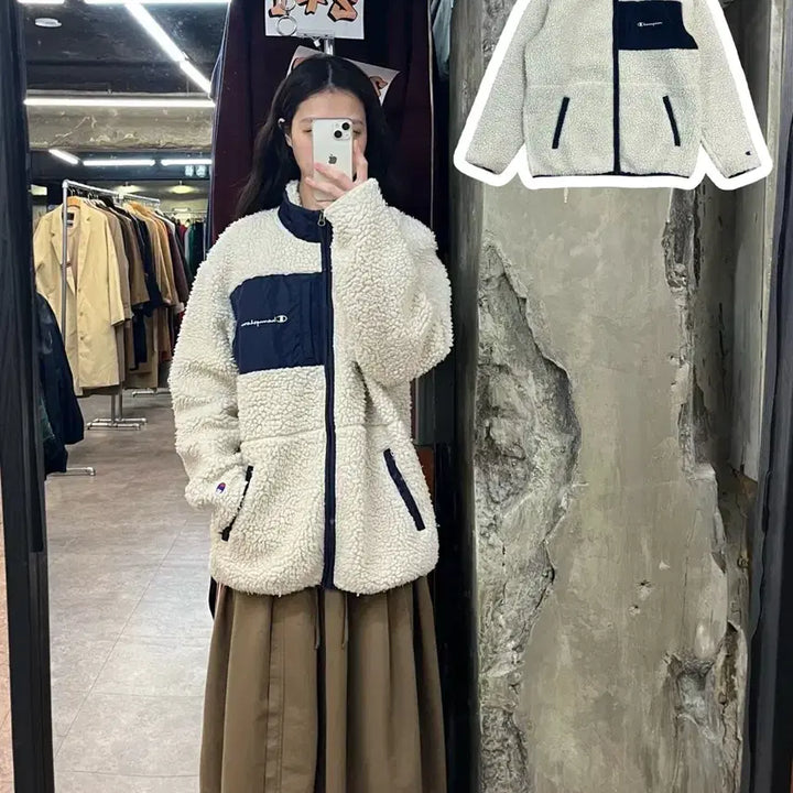 [BUNJANG] Champion Fleece Jacket Ivory XL / 챔피온 플리스 자켓 아이보리 XL 