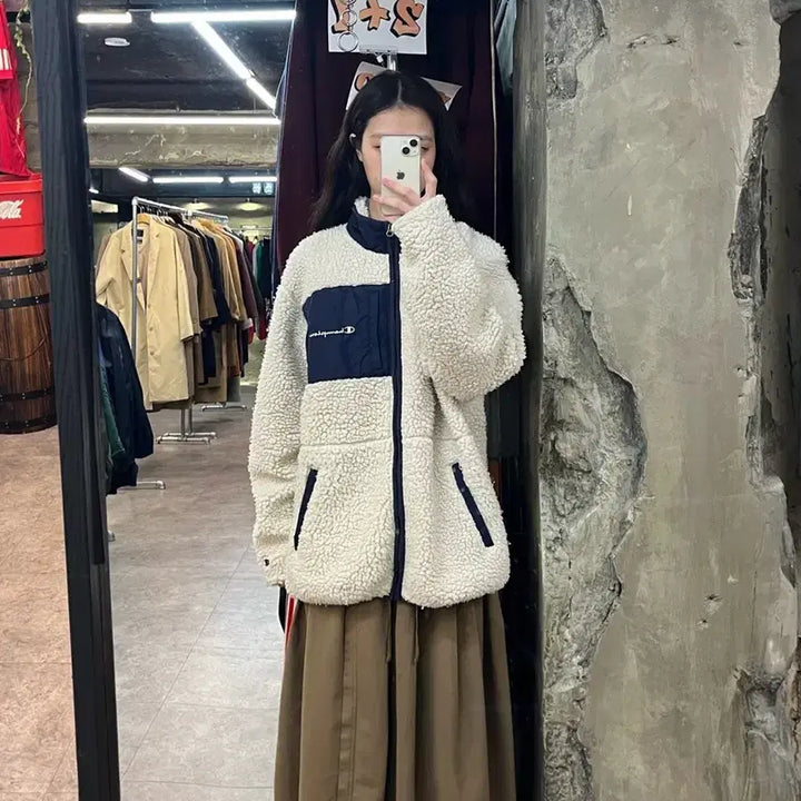 [BUNJANG] Champion Fleece Jacket Ivory XL / 챔피온 플리스 자켓 아이보리 XL 