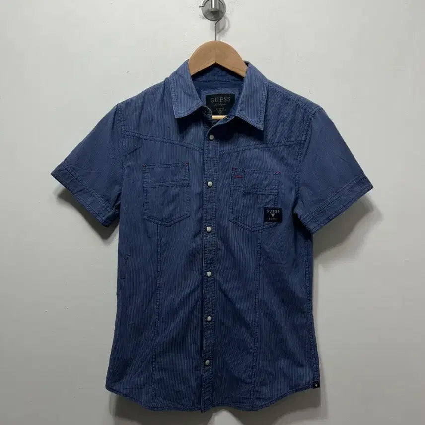 [BUNJANG] Guess Blue Striped Short Sleeve Shirt M / 게스 블루 스트라이프 반팔 셔츠 M