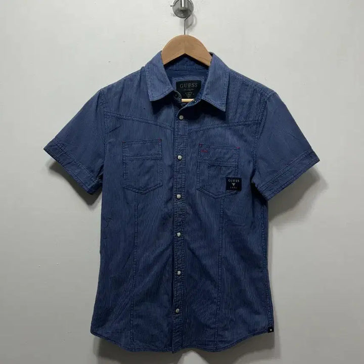 [BUNJANG] Guess Blue Striped Short Sleeve Shirt M / 게스 블루 스트라이프 반팔 셔츠 M