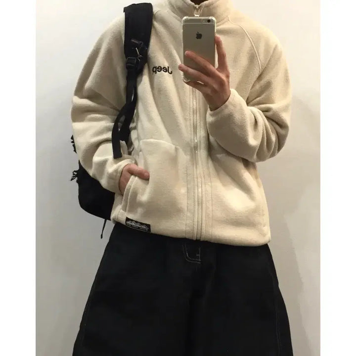[BUNJANG] Jeep Embroidered Fleece Zip-Up Jacket / Jeep 지프 자수 플리스 집업