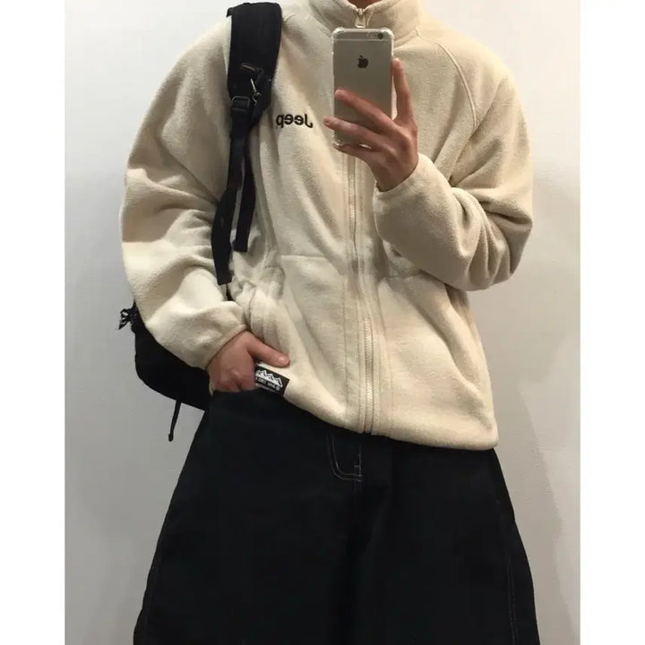 [BUNJANG] Jeep Embroidered Fleece Zip-Up Jacket / Jeep 지프 자수 플리스 집업