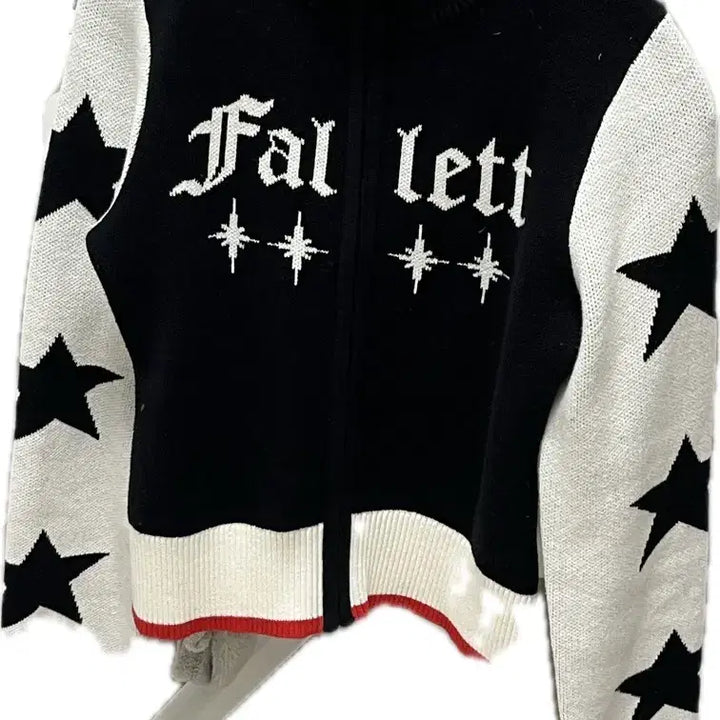 [BUNJANG] Fallett Star Color Block Knit Zip-up Jacket / Fallett 팔렛 스타 컬러 블록 니트 집업 블랙 s
