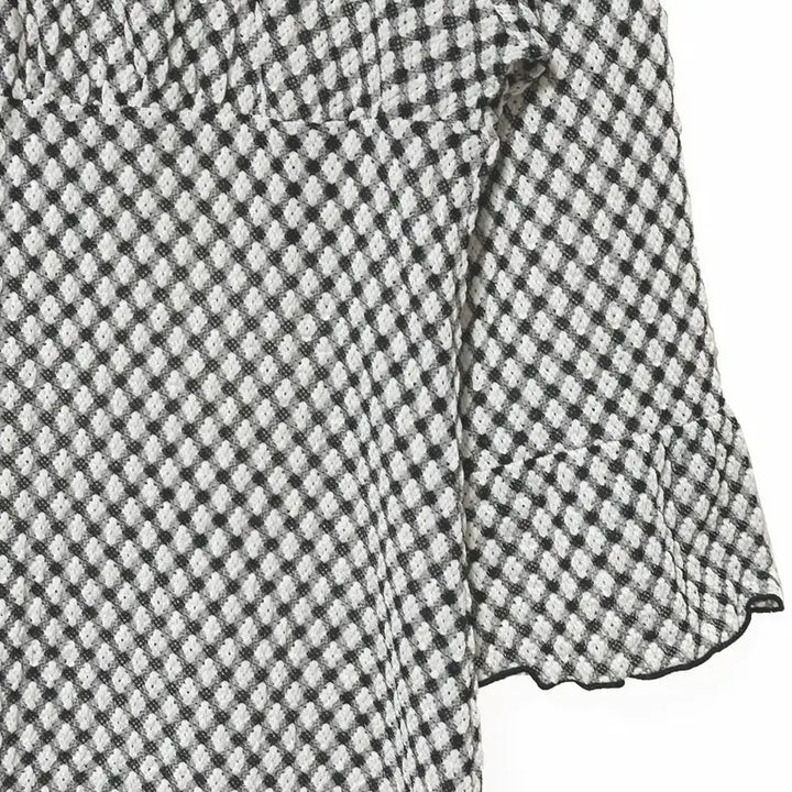 [BUNJANG] Vintage Satin Ribbon Frill A-Line Check Mini Dress / 일본빈티지 새틴리본 프릴A라인 체크미니원피스 블랙 모리걸하구미룩갸루y2k