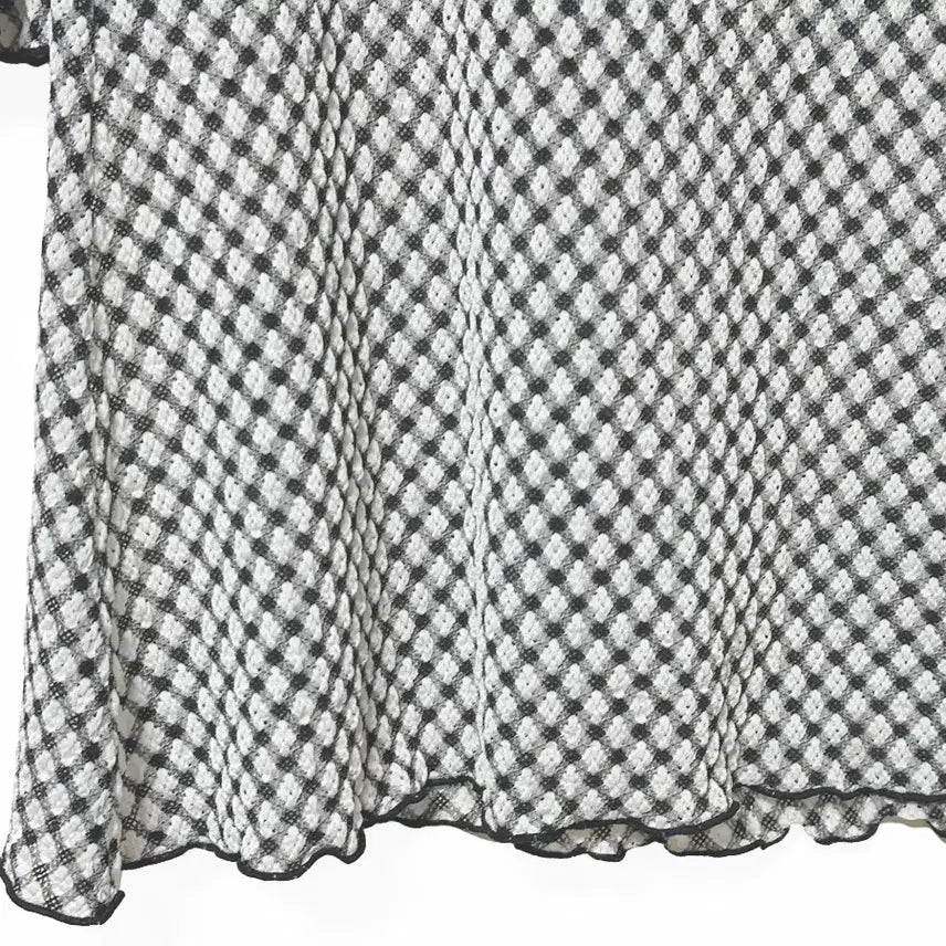 [BUNJANG] Vintage Satin Ribbon Frill A-Line Check Mini Dress / 일본빈티지 새틴리본 프릴A라인 체크미니원피스 블랙 모리걸하구미룩갸루y2k