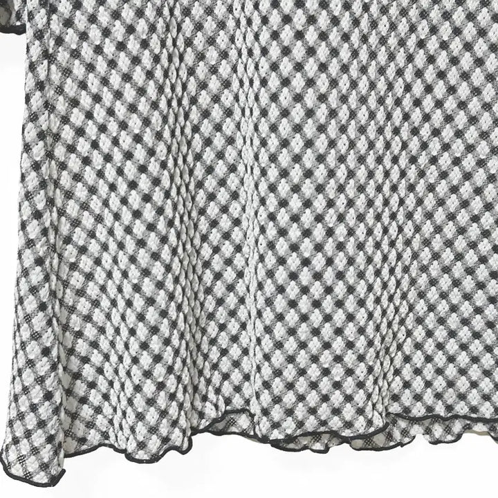 [BUNJANG] Vintage Satin Ribbon Frill A-Line Check Mini Dress / 일본빈티지 새틴리본 프릴A라인 체크미니원피스 블랙 모리걸하구미룩갸루y2k