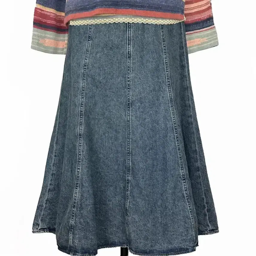 [BUNJANG] Vintage Washed Denim Long Skirt / 일본빈티지 워싱절개라인 뒷밴드 데님청롱스커트치마 모리걸하구미룩갸루y2k