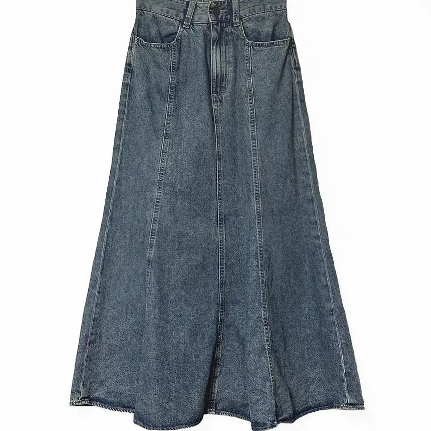 [BUNJANG] Vintage Washed Denim Long Skirt / 일본빈티지 워싱절개라인 뒷밴드 데님청롱스커트치마 모리걸하구미룩갸루y2k