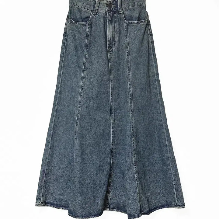 [BUNJANG] Vintage Washed Denim Long Skirt / 일본빈티지 워싱절개라인 뒷밴드 데님청롱스커트치마 모리걸하구미룩갸루y2k