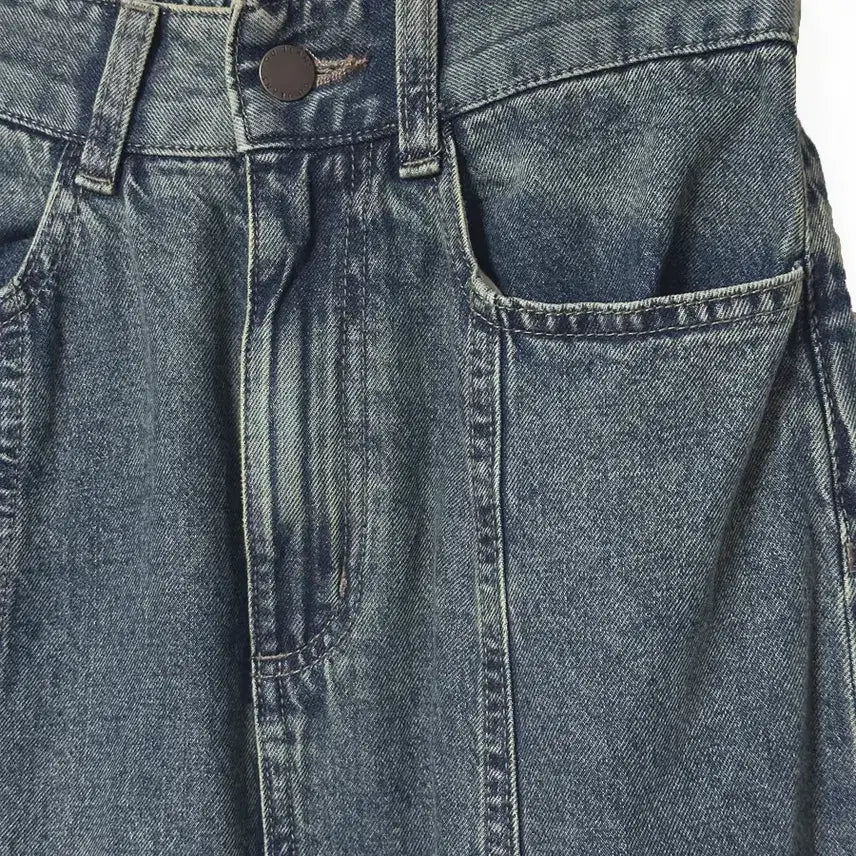 [BUNJANG] Vintage Washed Denim Long Skirt / 일본빈티지 워싱절개라인 뒷밴드 데님청롱스커트치마 모리걸하구미룩갸루y2k
