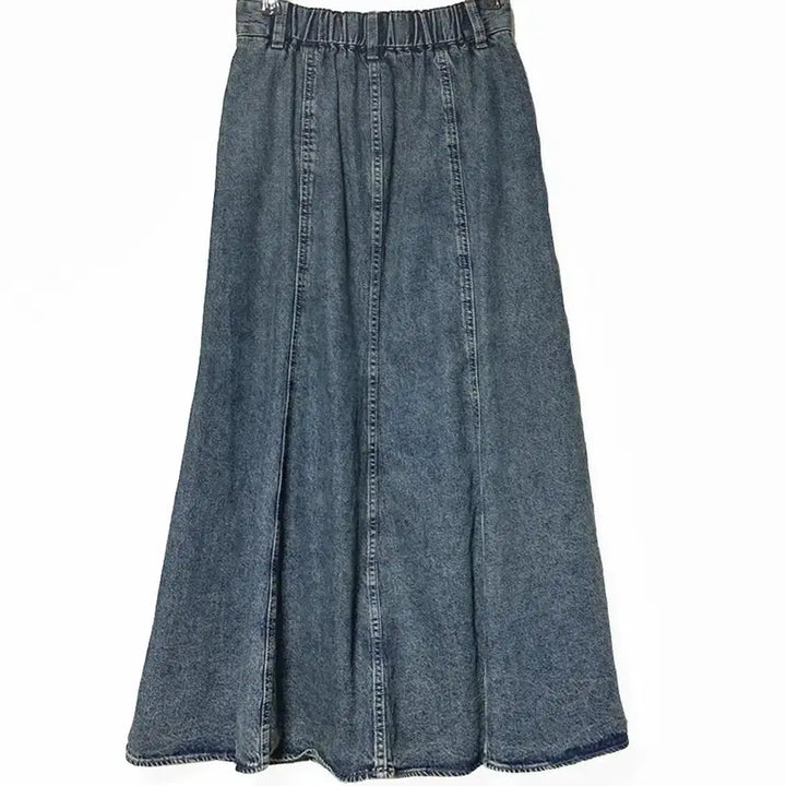 [BUNJANG] Vintage Washed Denim Long Skirt / 일본빈티지 워싱절개라인 뒷밴드 데님청롱스커트치마 모리걸하구미룩갸루y2k