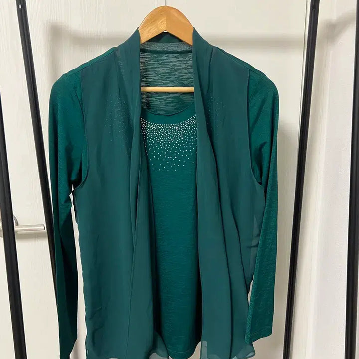 [BUNJANG] Emerald Green Ensemble Dress with Cardigan Set / 에메랄드 그린 앙상블  + 가디건 세트 1019
