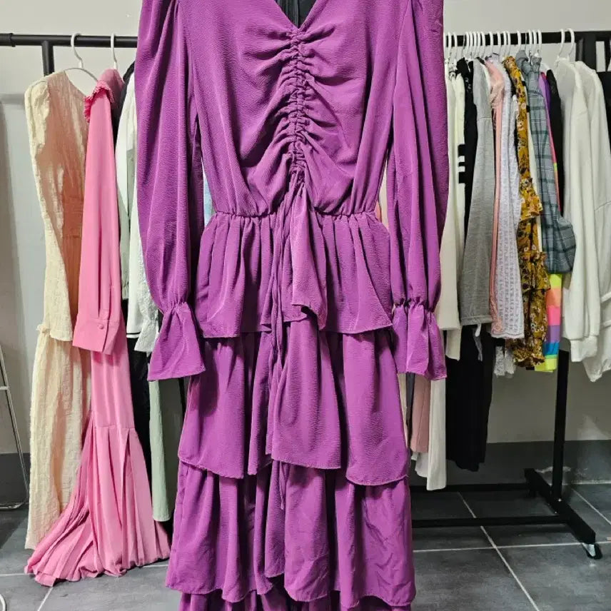 [SOLD OUT] 퍼플 셔링 캉캉 롱 원피스