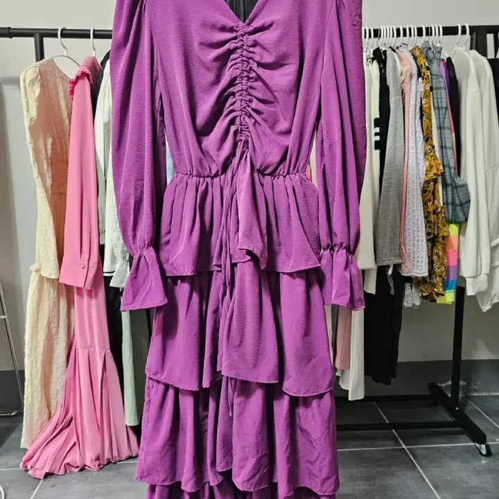 [SOLD OUT] 퍼플 셔링 캉캉 롱 원피스