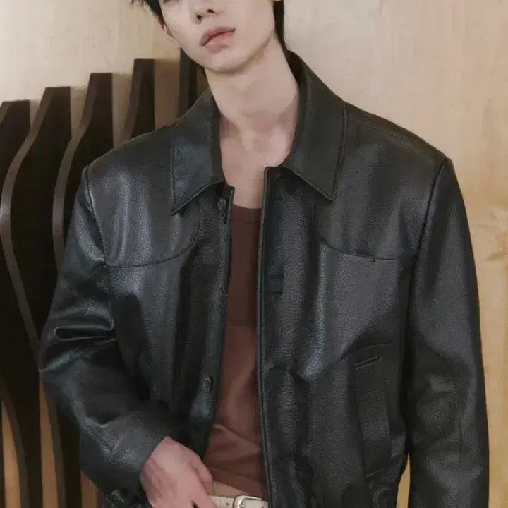 [BUNJANG] Waveyness Flow Line Leather Jacket / [1] 웨이비니스 플로우 라인 레더 가죽 자켓