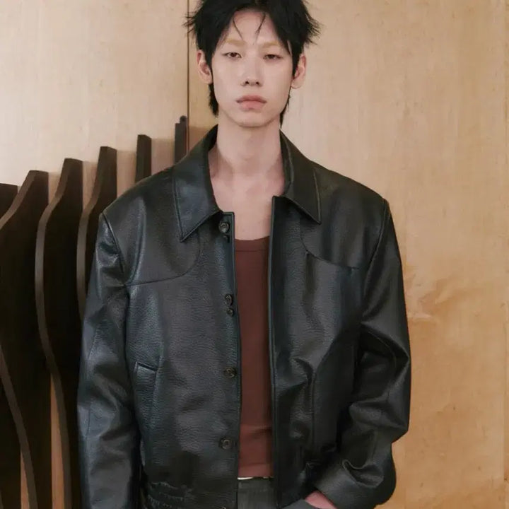 [BUNJANG] Waveyness Flow Line Leather Jacket / [1] 웨이비니스 플로우 라인 레더 가죽 자켓