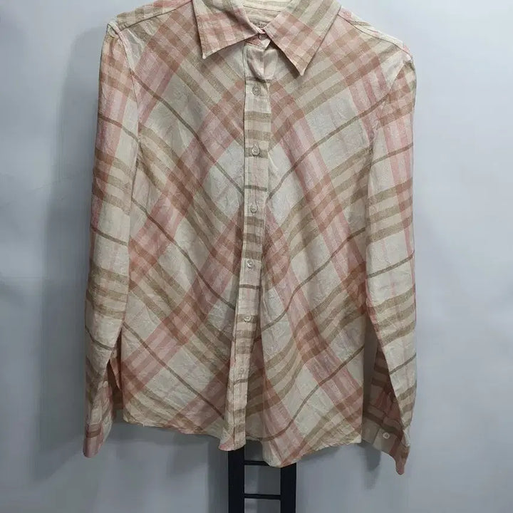 [BUNJANG] Burberry Linen Shirt Long Sleeve Pink Check M / 버버리 린넨 셔츠 긴팔 남방 핑크 체크 m