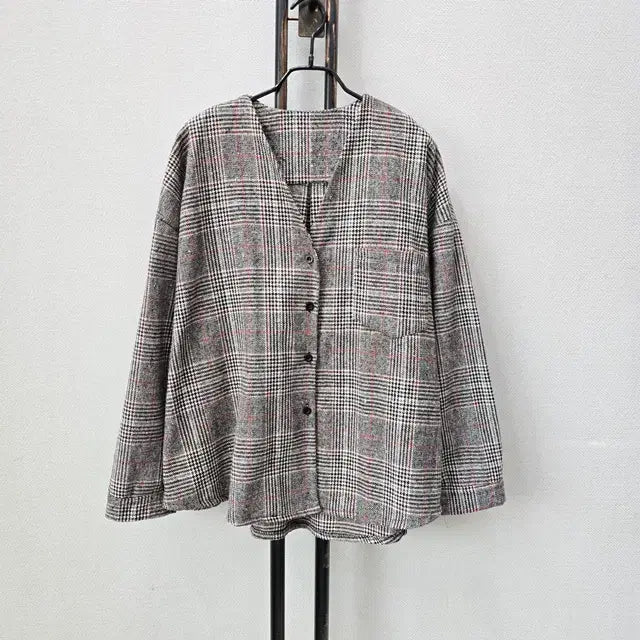 [BUNJANG] Red Check Wool Jacket / 그레이 레드 체크 모직 자켓