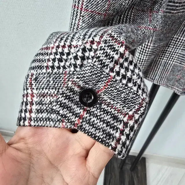[BUNJANG] Red Check Wool Jacket / 그레이 레드 체크 모직 자켓