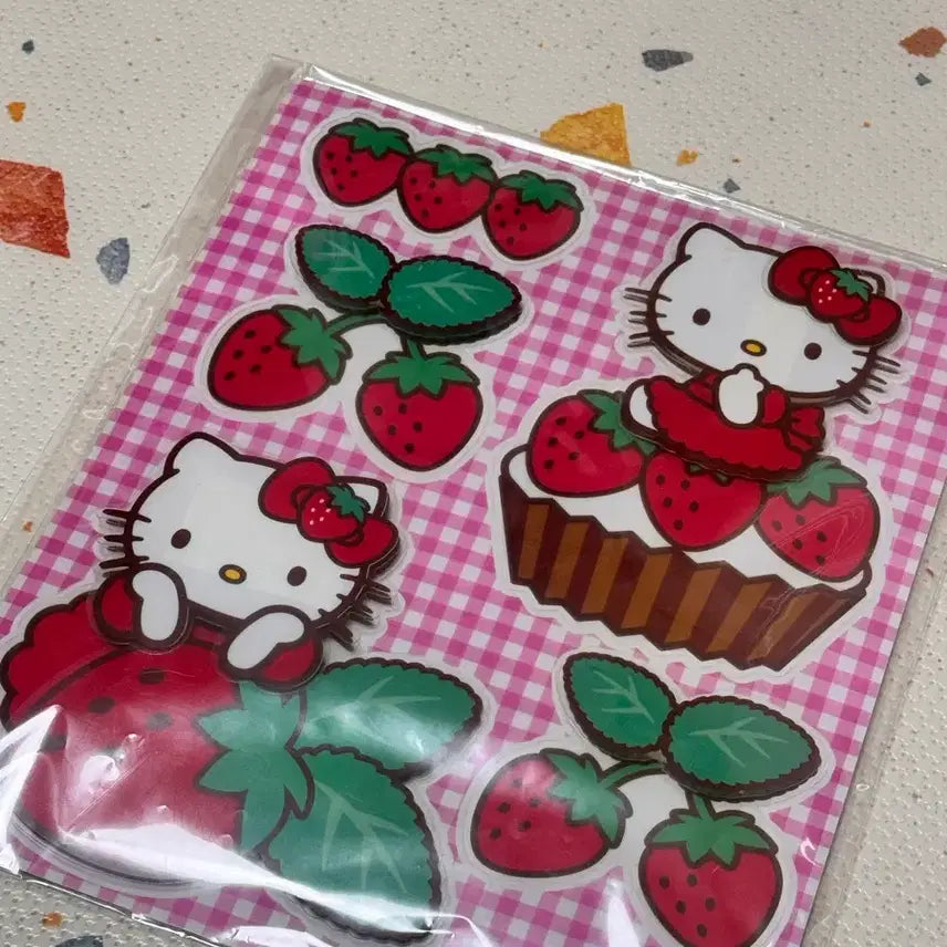 [BUNJANG] Vintage Classic Strawberry Kitty 3D Stickers / 고전 딸기 키티 입체스티커