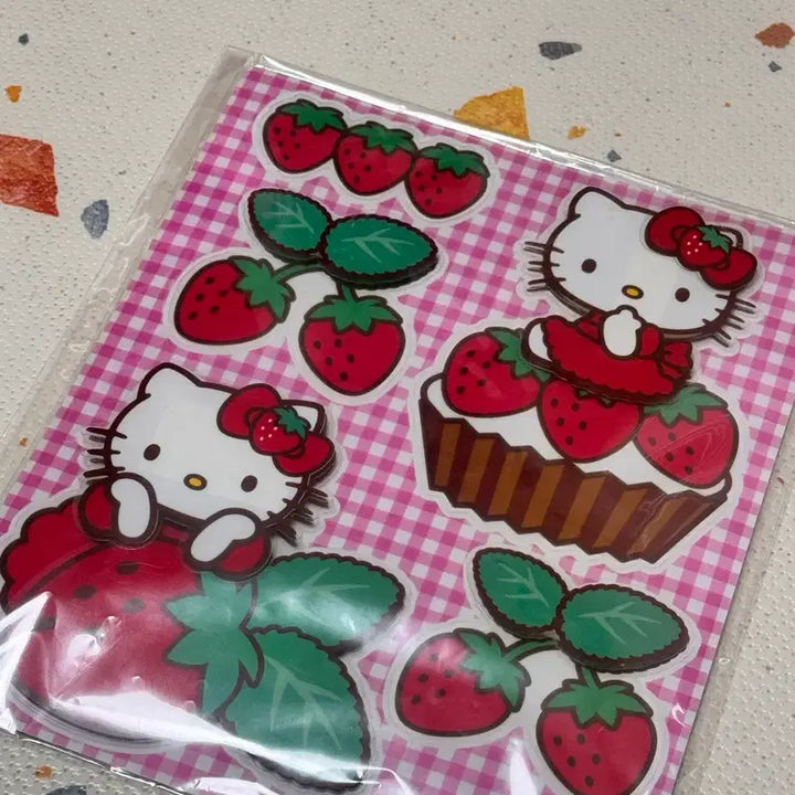 [BUNJANG] Vintage Classic Strawberry Kitty 3D Stickers / 고전 딸기 키티 입체스티커