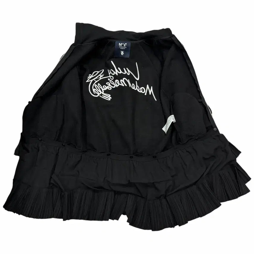 [BUNJANG] Lucky Chouette Pleated Long Fleece Hoodie Jacket / 럭키슈에뜨 플리츠 롱 기모 후드집업 자켓 블랙