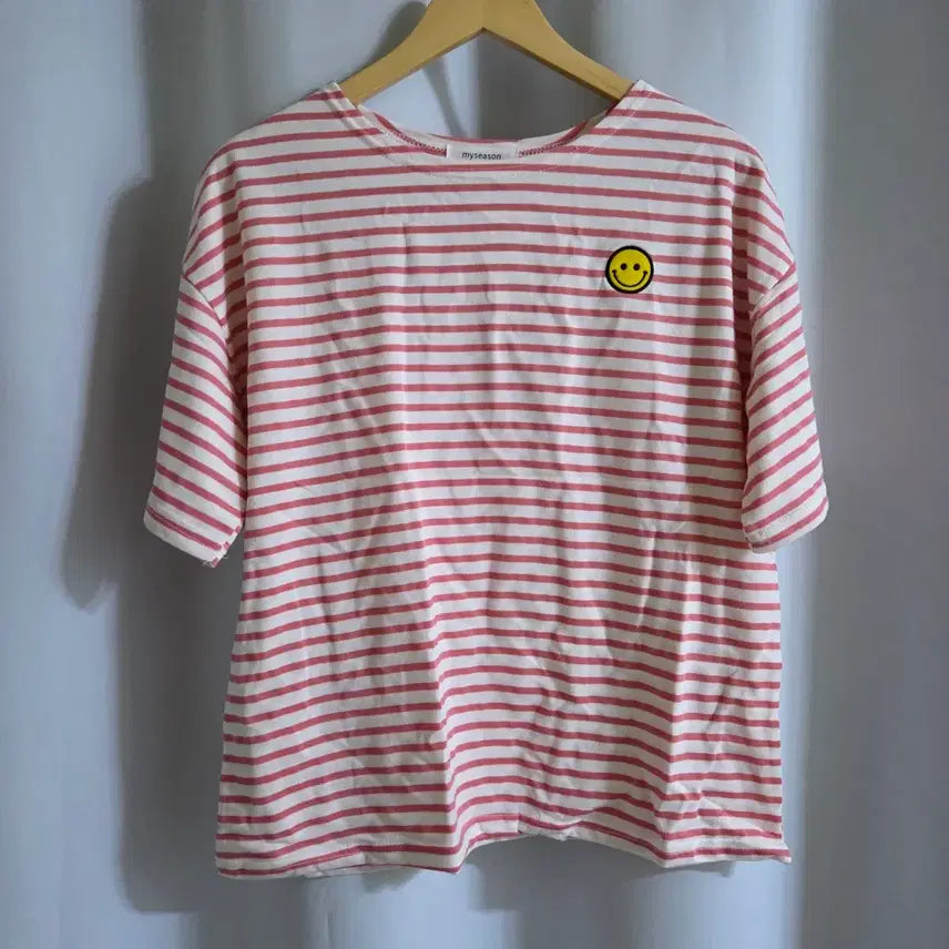 [BUNJANG] Unbranded Striped T-shirt / 스마일패치 단가라 반팔티 새옷