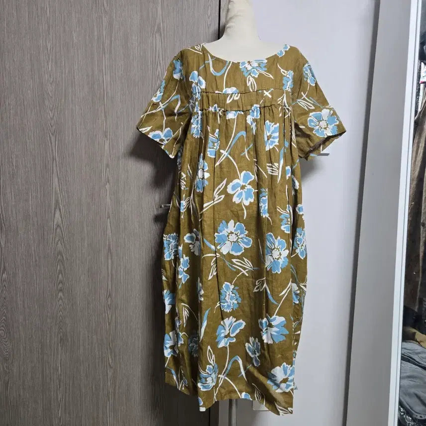 [BUNJANG] Wuside Linen 100% Floral Print Short-Sleeve Long Dress / Wuside 린넨100% 패턴 반팔 롱 원피스 L