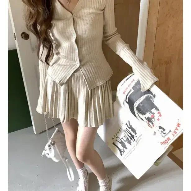 [BUNJANG] Ribbed Knit Two-Piece Set / 데이트룩 골지니트 투피스세트